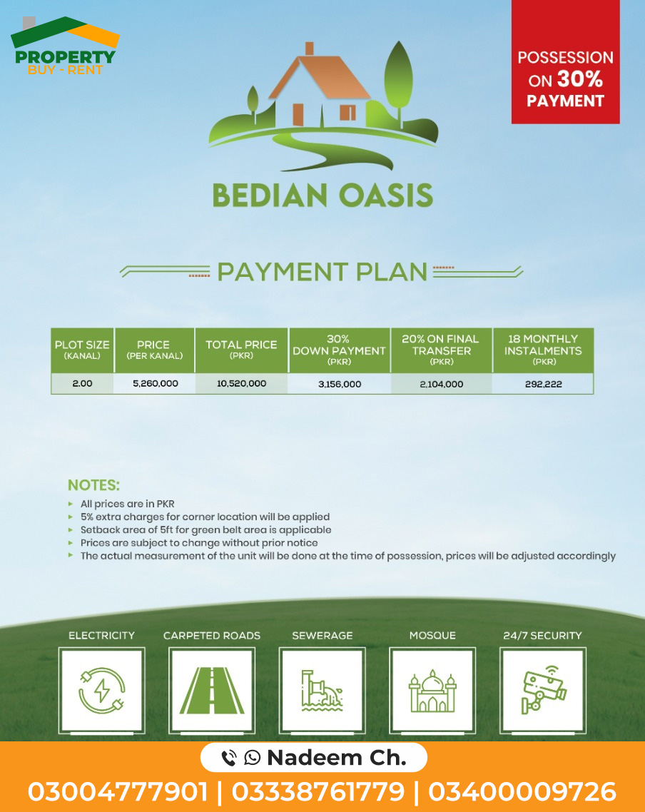 Bedian Oasis Payment plan
