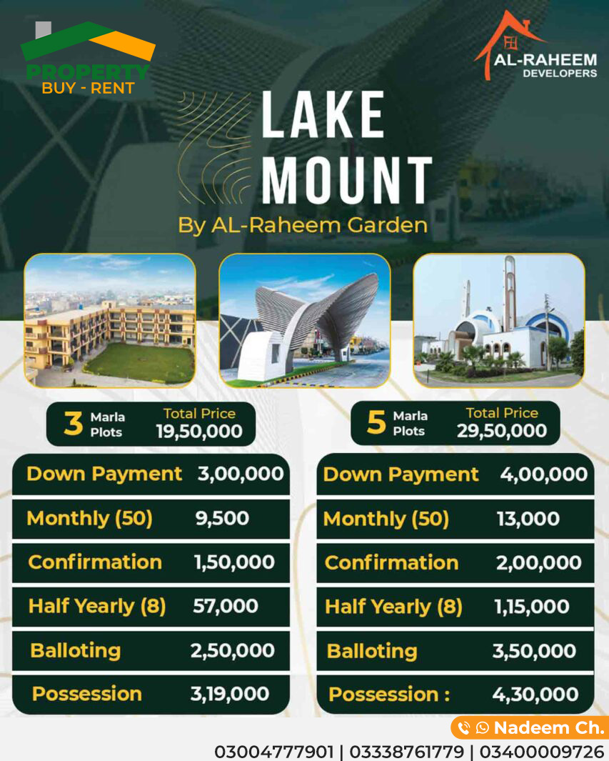 payment plan Lake Mount Block al raheem garden lahore