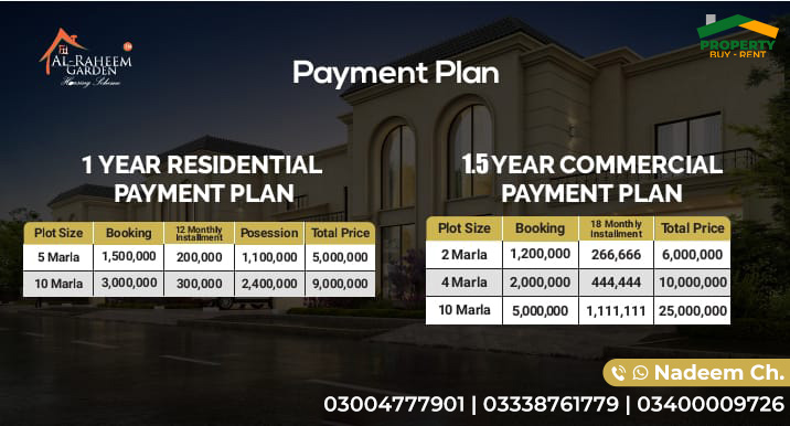 Al Raheem Garden Payment Plan Residential and Commercial